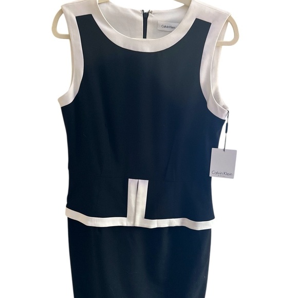 Calvin Klein Sleeveless Black White Knee Length Dress Sz 10‎ New With Tags - Picture 1 of 9